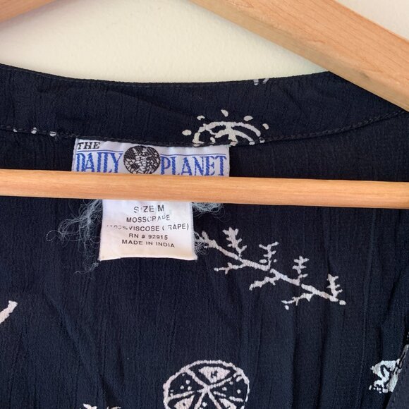 Vintage Black Cat Print Witchy Cover Up - Dress 90s Grunge Beach Resort - Picture 3 of 4